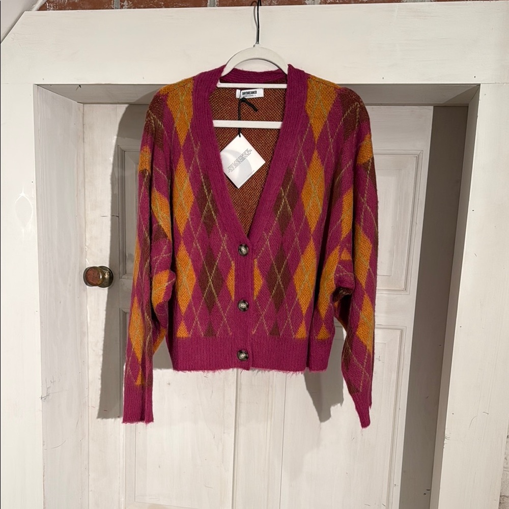 Daydreamer Pink and Orange Argyle Cardigan